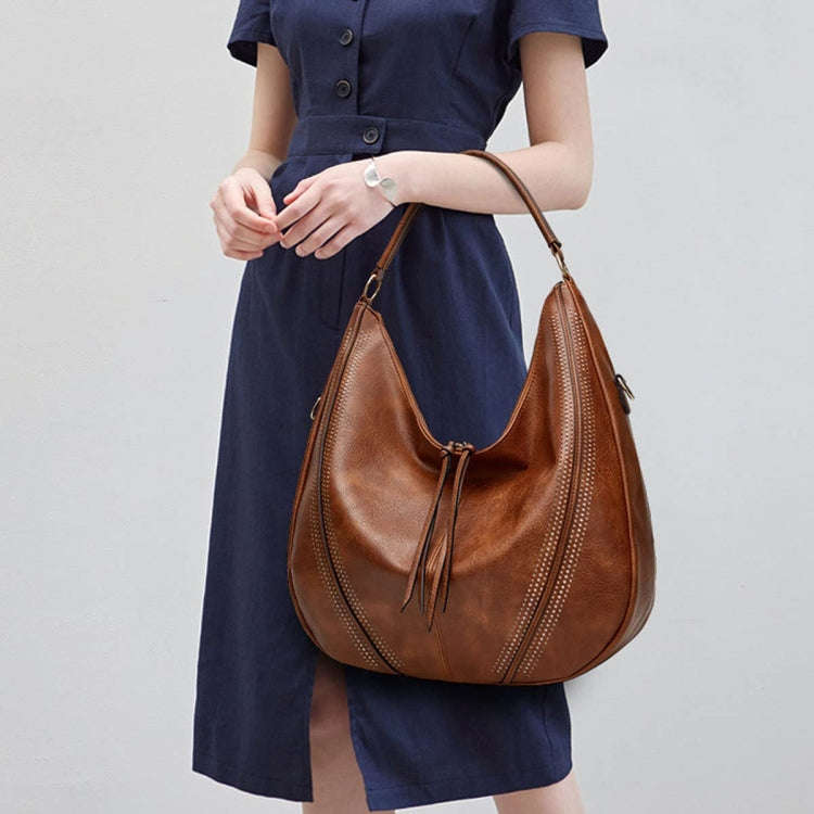 Women Large Capacity Tote Bag PU Leather Shoulder Bag 2 In 1 Light Gray