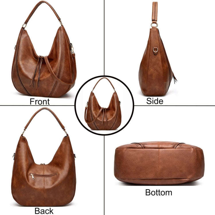 Women Large Capacity Tote Bag PU Leather Shoulder Bag 2 In 1 Light Gray