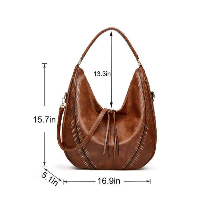 Women Large Capacity Tote Bag PU Leather Shoulder Bag 2 In 1 Light Gray
