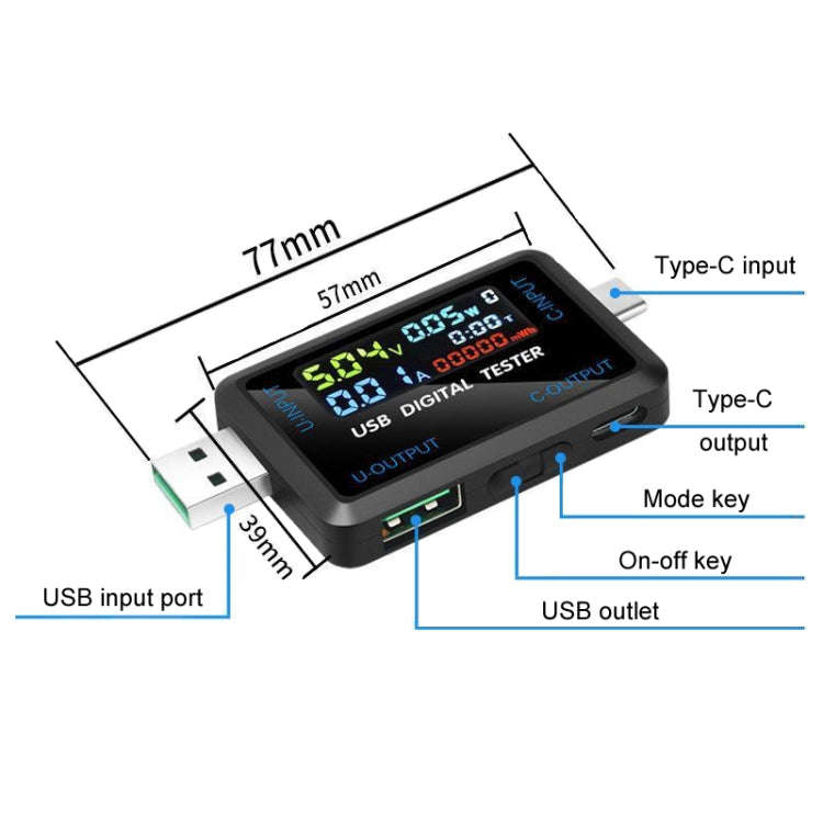 6527-Q Multifunctional Digital Voltage And Current Meter Portable Capacity Tester(USB+Type-C Port)