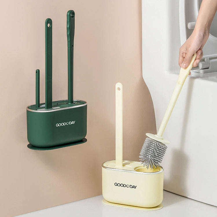 3 In 1 No Punch Wall Mounted Toilet Brush Household TPR Bristles Bathroom Cleaning Brush With Bas...
