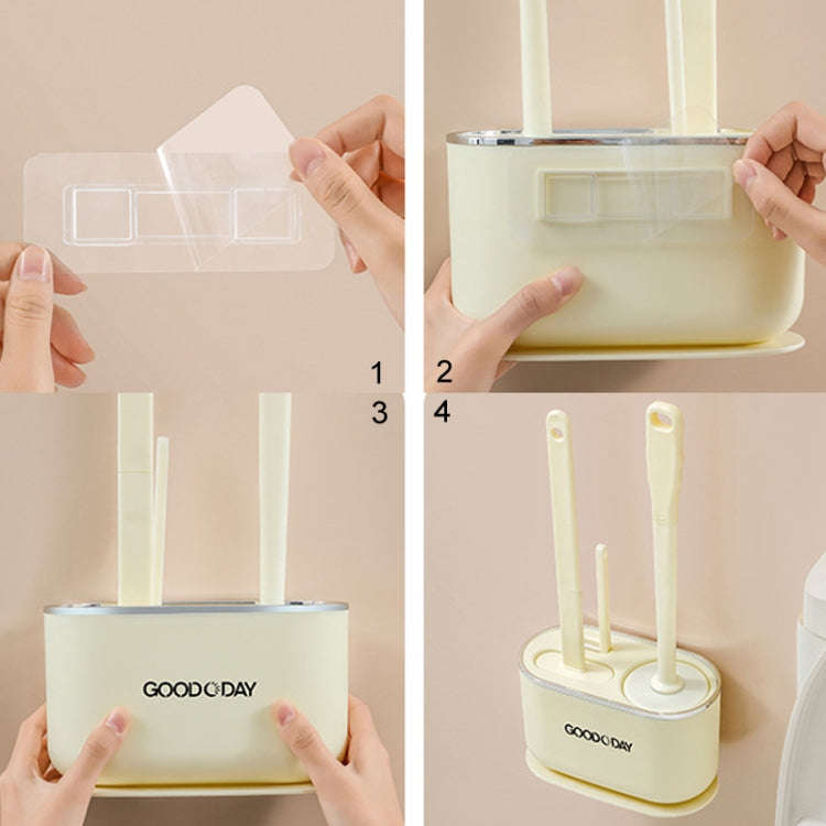 3 In 1 No Punch Wall Mounted Toilet Brush Household TPR Bristles Bathroom Cleaning Brush With Bas...