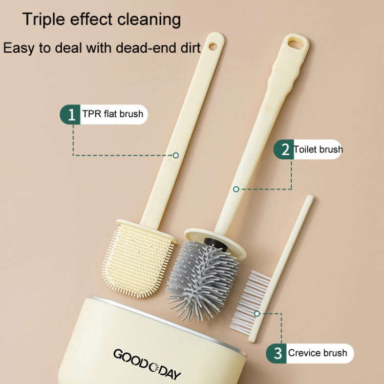 3 In 1 No Punch Wall Mounted Toilet Brush Household TPR Bristles Bathroom Cleaning Brush With Bas...