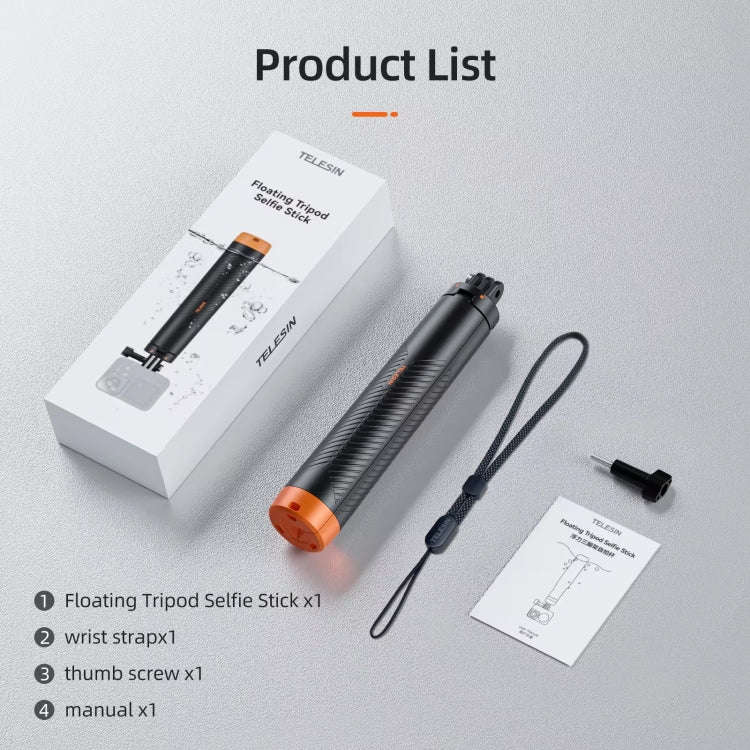 TELESIN 61cm Underwater Buoyancy Bar Retractable Selfie Stick Tripod For GoPro Insta360 DJI OSMO ...