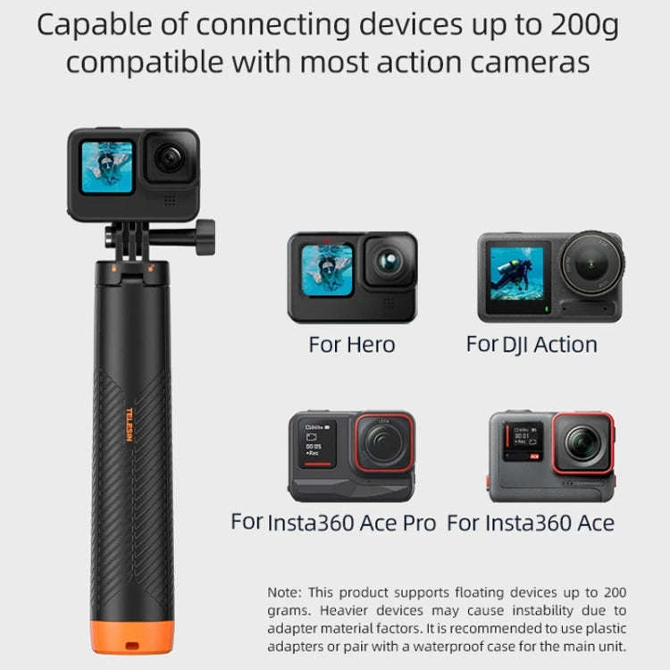 TELESIN 61cm Underwater Buoyancy Bar Retractable Selfie Stick Tripod For GoPro Insta360 DJI OSMO ...