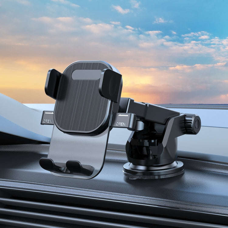 Car Suction Cup Dashboard Automatic Lock Mobile Phone Holder, Style: Brushed Telescopic Base