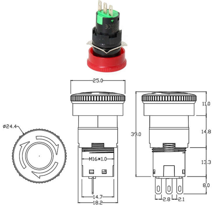LA16 16mm Mounting Hole Emergency Stop Switch Mushroom Type Self-Locking Pushbutton Switches