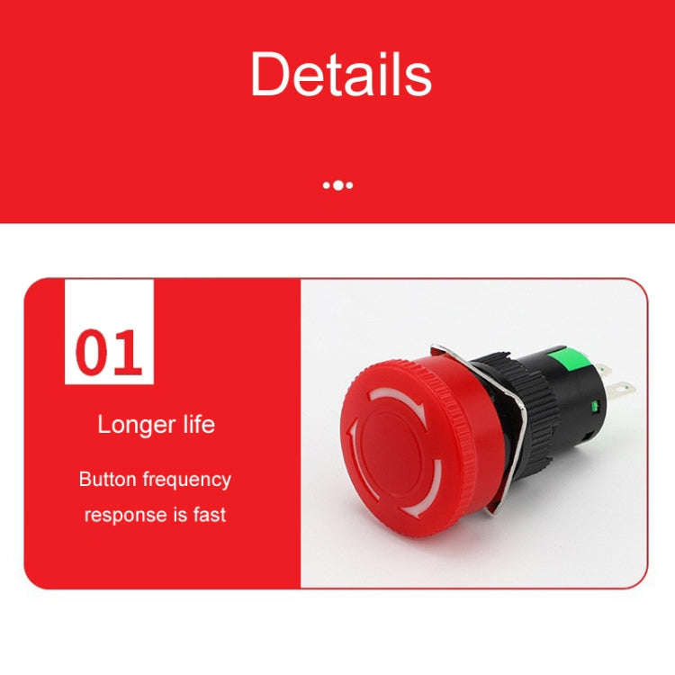 LA16 16mm Mounting Hole Emergency Stop Switch Mushroom Type Self-Locking Pushbutton Switches