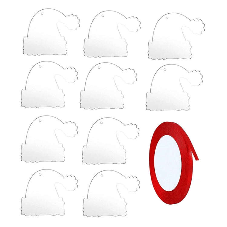 10pcs Clear Acrylic Christmas Decoration Hangers DIY Blank Xmas Tree Ornament With Rope, Style: Hat