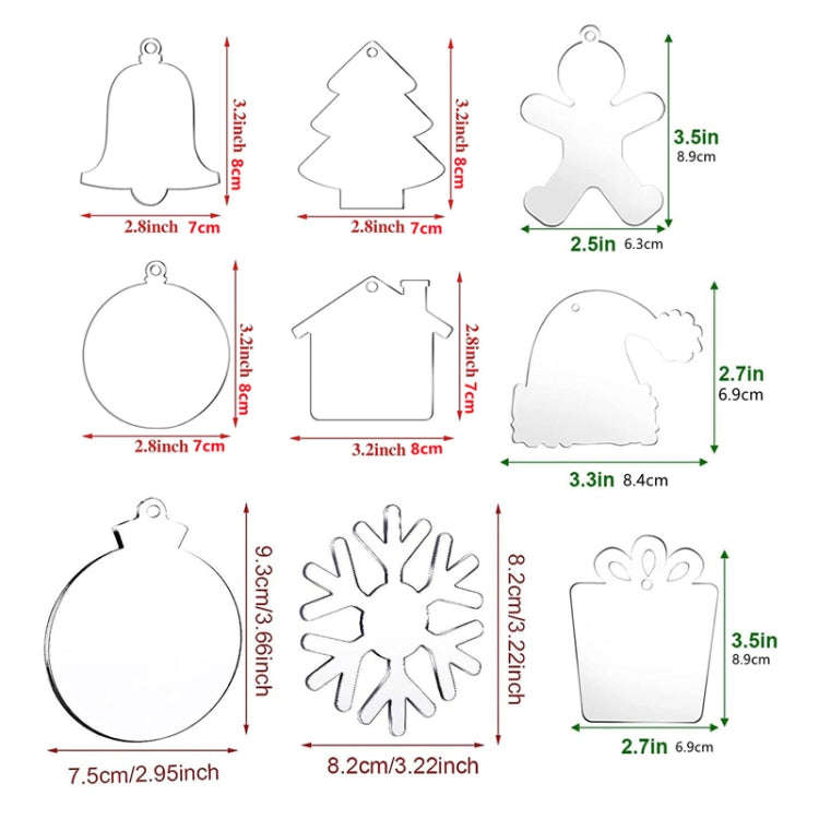 10pcs Clear Acrylic Christmas Decoration Hangers DIY Blank Xmas Tree Ornament With Rope, Style: G...
