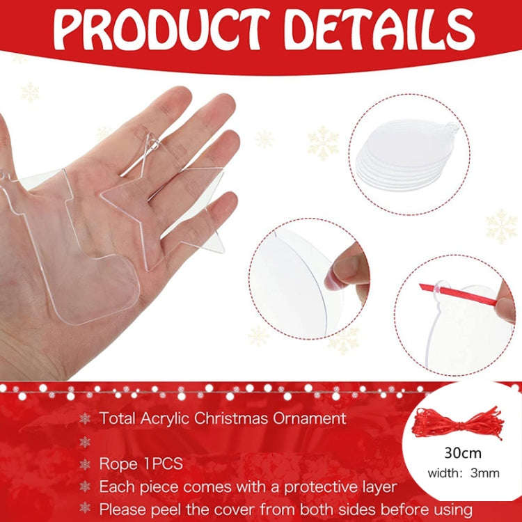10pcs Clear Acrylic Christmas Decoration Hangers DIY Blank Xmas Tree Ornament With Rope, Style: S...