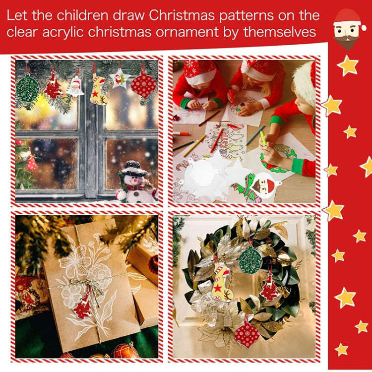 10pcs Clear Acrylic Christmas Decoration Hangers DIY Blank Xmas Tree Ornament With Rope, Style: G...