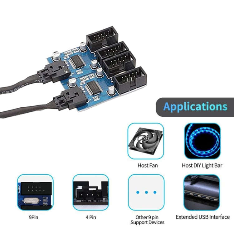 30cm Motherboard 9Pin USB2.0 1 In 4 Extension Cable With Chip Support Multiple Interface For Shar...
