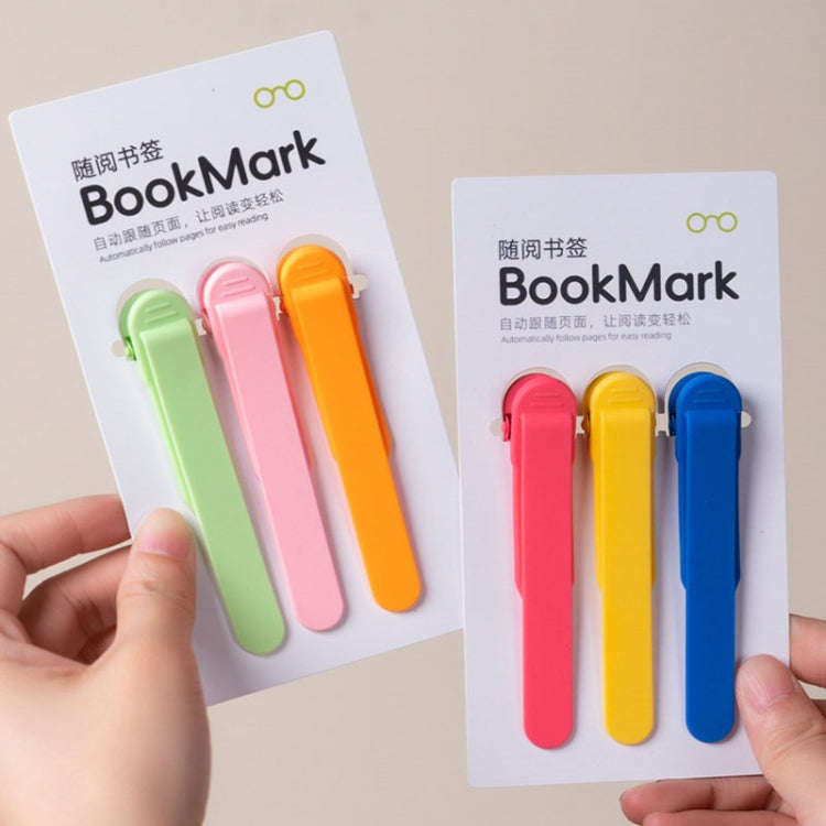 3pcs Green + Pink + Orange Silicone Page Bookmark Clip Automatic Page Recording Reading Tool