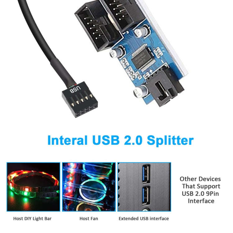 30cm Motherboard 9Pin USB2.0 1 In 2 Extension Cable With Chip Support Multiple Interface For Shar...