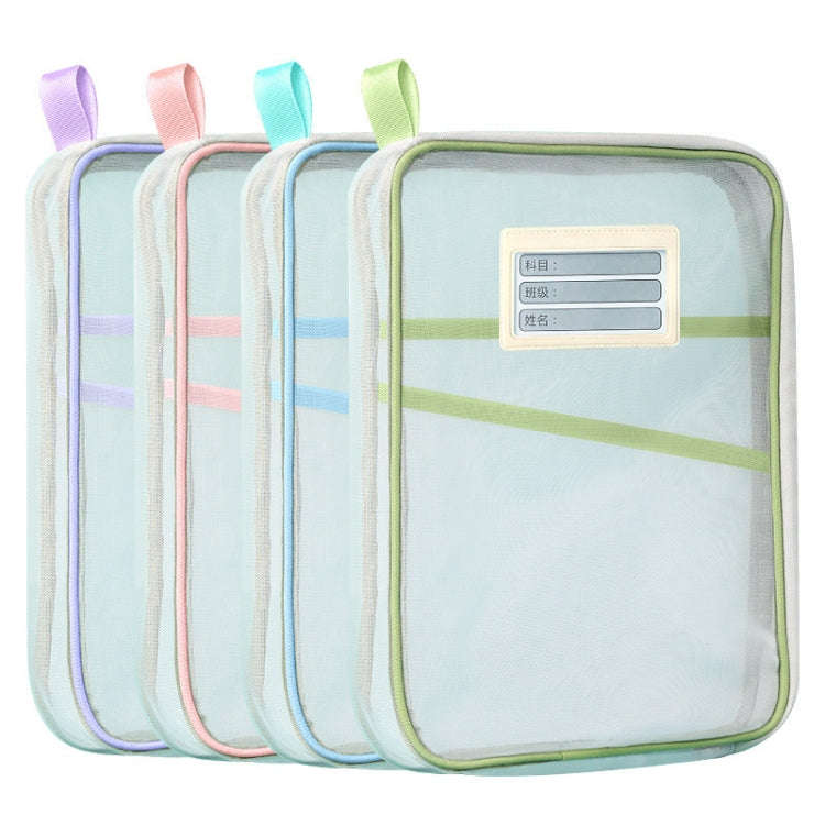 A4 Clear File Bag Student Books Stationery Storage Bag Thickened Mesh Zipper Pouch(Blue)