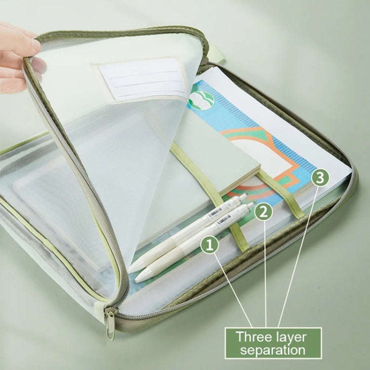 A4 Clear File Bag Student Books Stationery Storage Bag Thickened Mesh Zipper Pouch(Green)