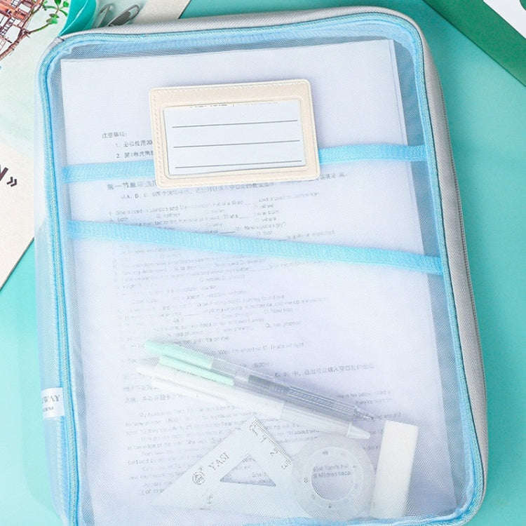 A4 Clear File Bag Student Books Stationery Storage Bag Thickened Mesh Zipper Pouch(Blue)