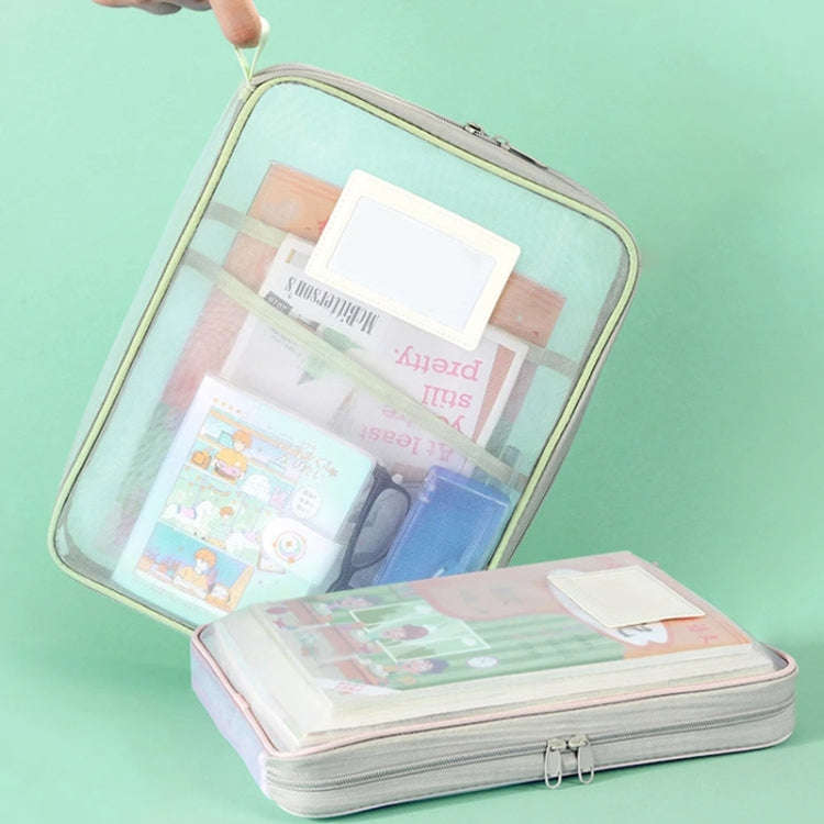 A4 Clear File Bag Student Books Stationery Storage Bag Thickened Mesh Zipper Pouch(Blue)
