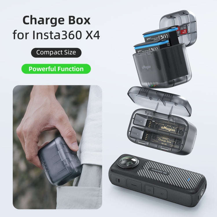 For Insta360 X4 AMagisn Dual Battery Charging Box Transparent Battery Storage Compartment