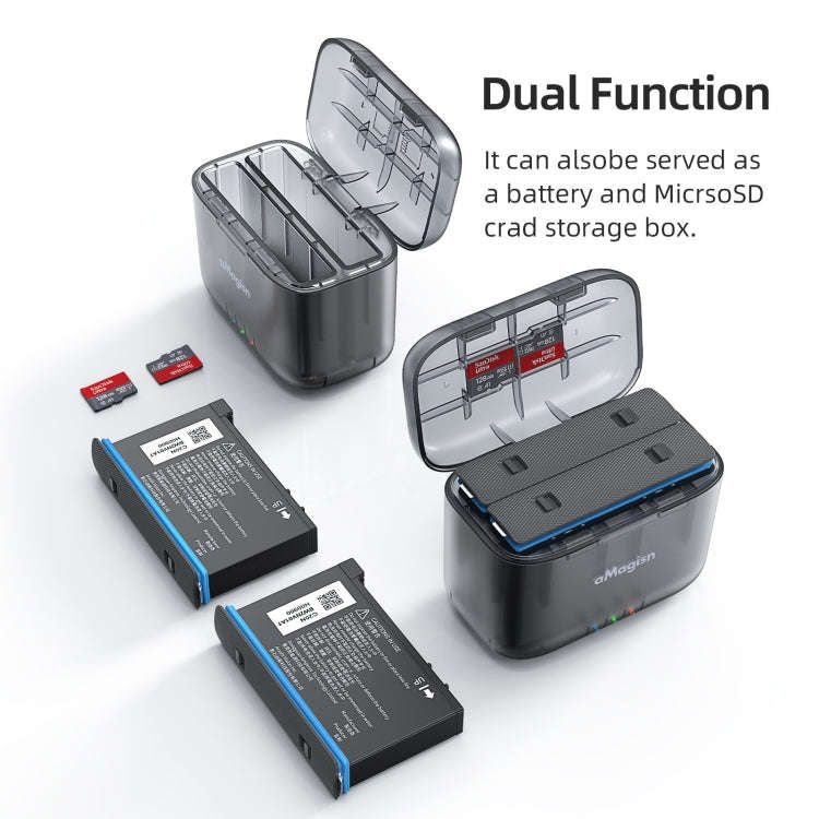 For Insta360 X4 AMagisn Dual Battery Charging Box Transparent Battery Storage Compartment