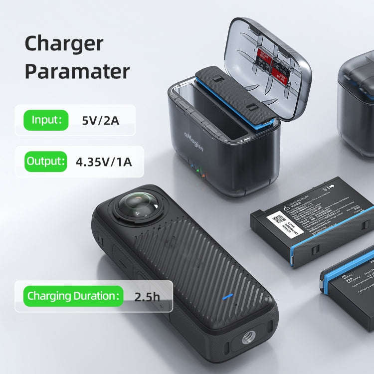 For Insta360 X4 AMagisn Dual Battery Charging Box Transparent Battery Storage Compartment