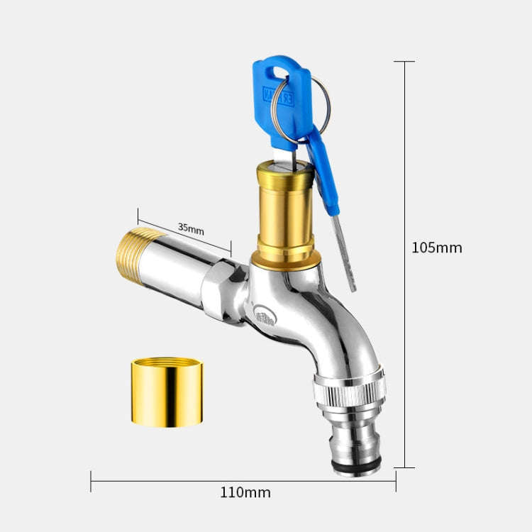 Household Faucet With Lock Outdoor Anti-theft 4 Minute Faucet, : Key All Copper Long Pacifier