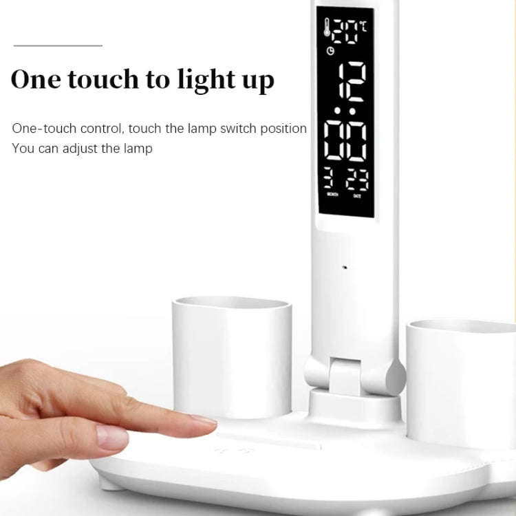 Plug-in Model With Clock  Round Desk Lamp Study Reading Folding Smart Bedside Eye Protection Lamp