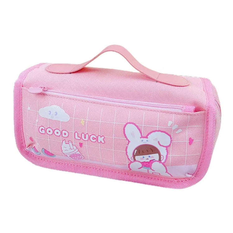 Multi-layered Pencil Bag Multifunctional Large Capacity Pen Cases Cute Cartoon Stationery Bag(Pink)