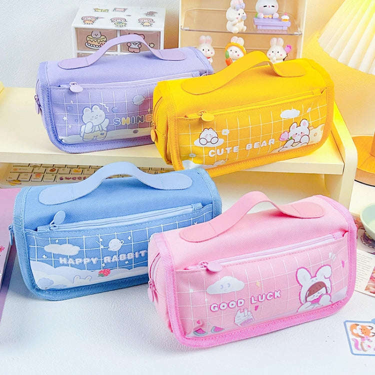 Multi-layered Pencil Bag Multifunctional Large Capacity Pen Cases Cute Cartoon Stationery Bag(Blue)
