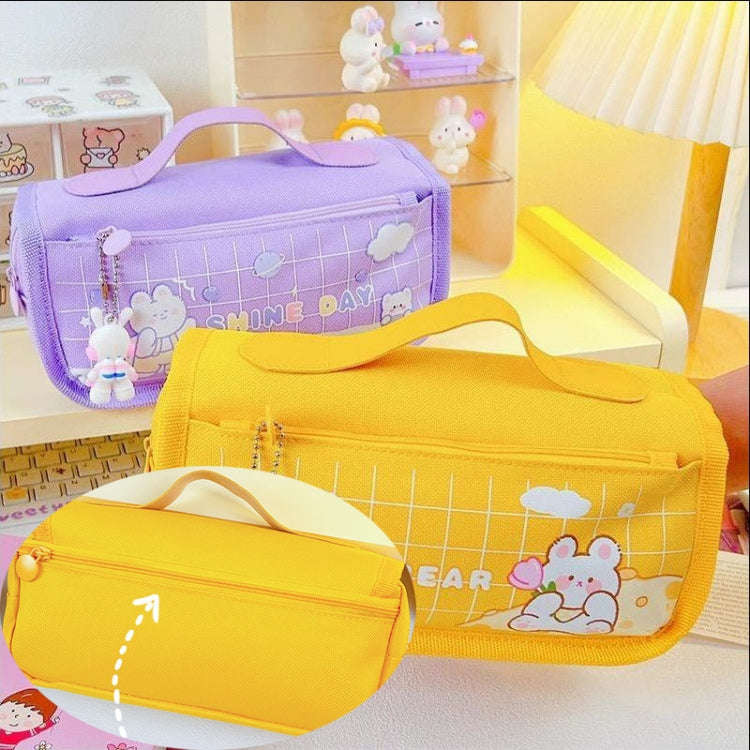 Multi-layered Pencil Bag Multifunctional Large Capacity Pen Cases Cute Cartoon Stationery Bag(Blue)