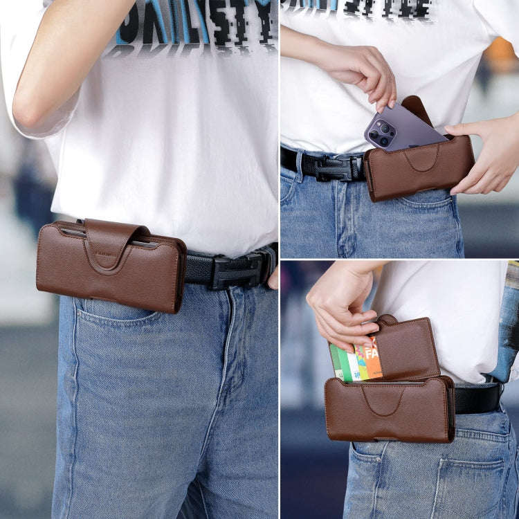 NUOKU 5.5-6.7 Inch Dual Phone Belt Clip Carrying Pouch Litchi Texture Leather Phone Case(Dark Brown)