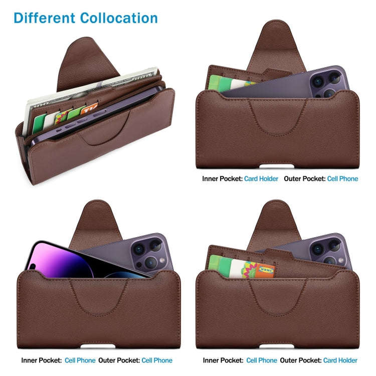 NUOKU 5.5-6.7 Inch Dual Phone Belt Clip Carrying Pouch Litchi Texture Leather Phone Case(Dark Brown)