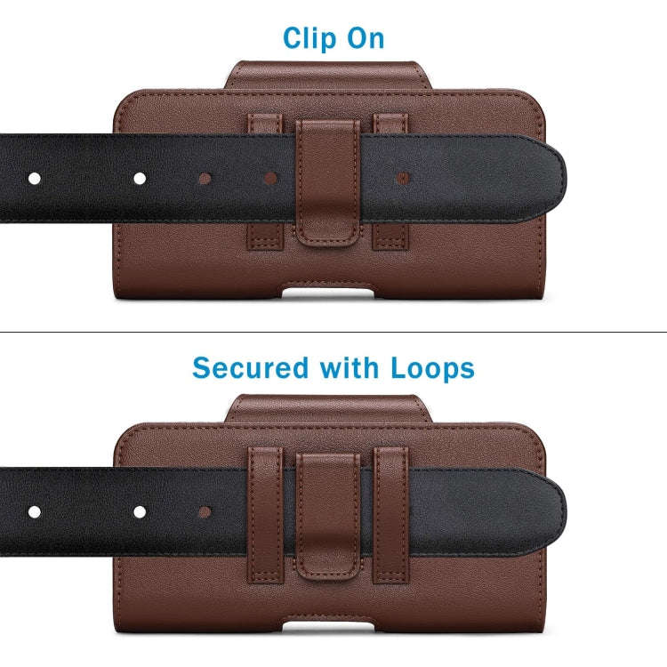 NUOKU 5.5-6.7 Inch Dual Phone Belt Clip Carrying Pouch Litchi Texture Leather Phone Case(Dark Brown)