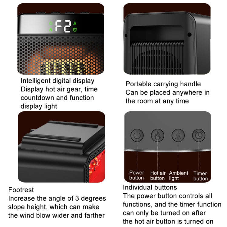 E03 Desktop PTC Heater Dynamic Flame Light Warmer EU Plug