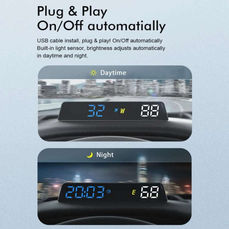 Head-up Display USB Powered High-definition Vehicle Code Altitude Meter(All White)