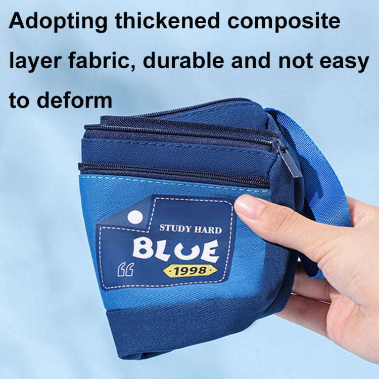Retro Triangle Design Double-layer Handheld Pencil Case Student Stationery Bag(Black)
