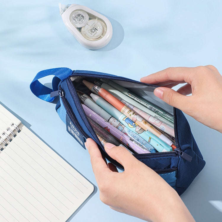 Retro Triangle Design Double-layer Handheld Pencil Case Student Stationery Bag(Black)