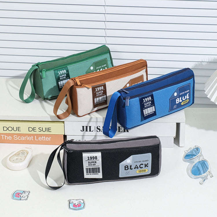 Retro Triangle Design Double-layer Handheld Pencil Case Student Stationery Bag(Black)