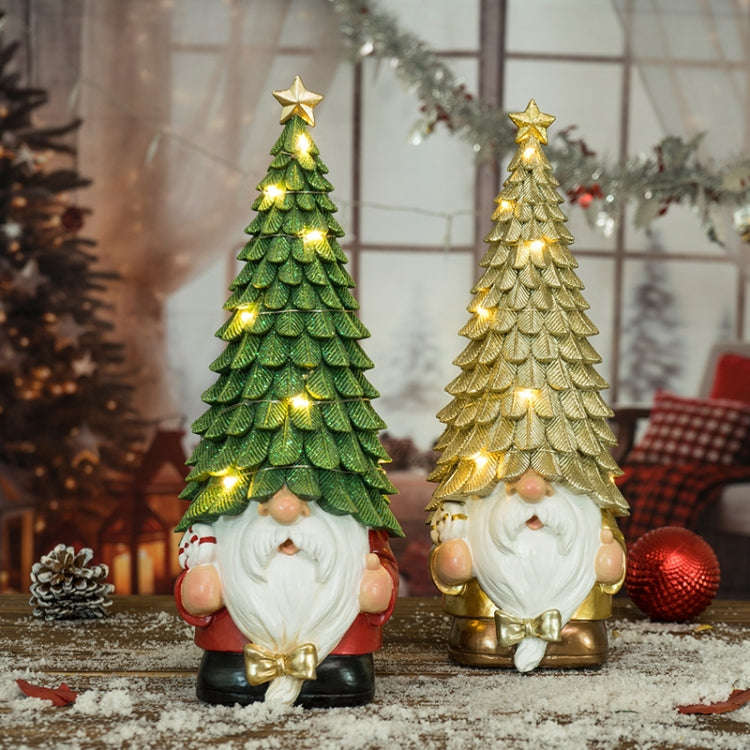 Glowing Christmas Tree Dwarf Ornament Home Christmas Resin Holiday Scene Decoration(Gold)