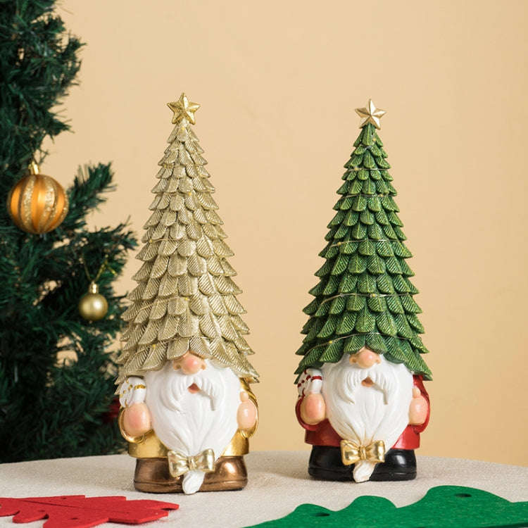 Glowing Christmas Tree Dwarf Ornament Home Christmas Resin Holiday Scene Decoration(Gold)