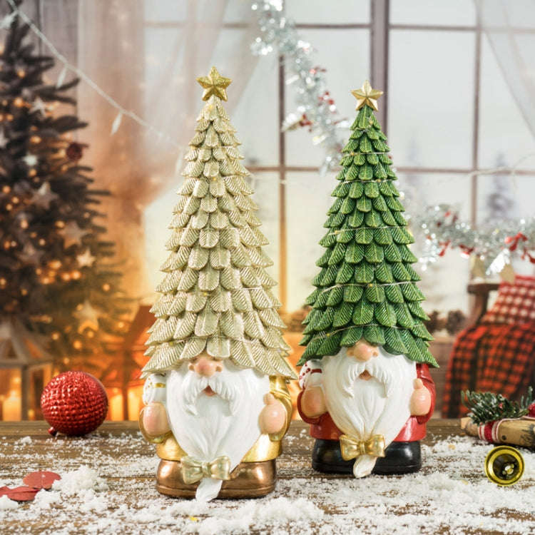 Glowing Christmas Tree Dwarf Ornament Home Christmas Resin Holiday Scene Decoration(Gold)