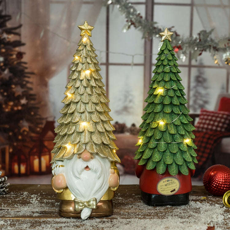 Glowing Christmas Tree Dwarf Ornament Home Christmas Resin Holiday Scene Decoration(Gold)