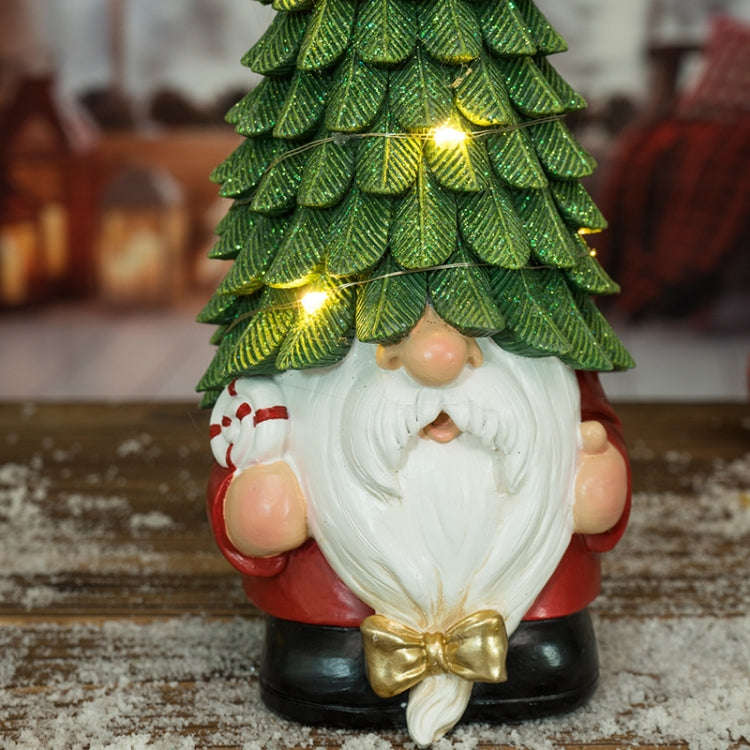 Glowing Christmas Tree Dwarf Ornament Home Christmas Resin Holiday Scene Decoration(Green)