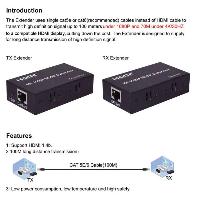 HDMI To RJ45 Single Ethernet Cable 100m Extender 4K HD Cable Signal Amplifier UK Plug(Silver)