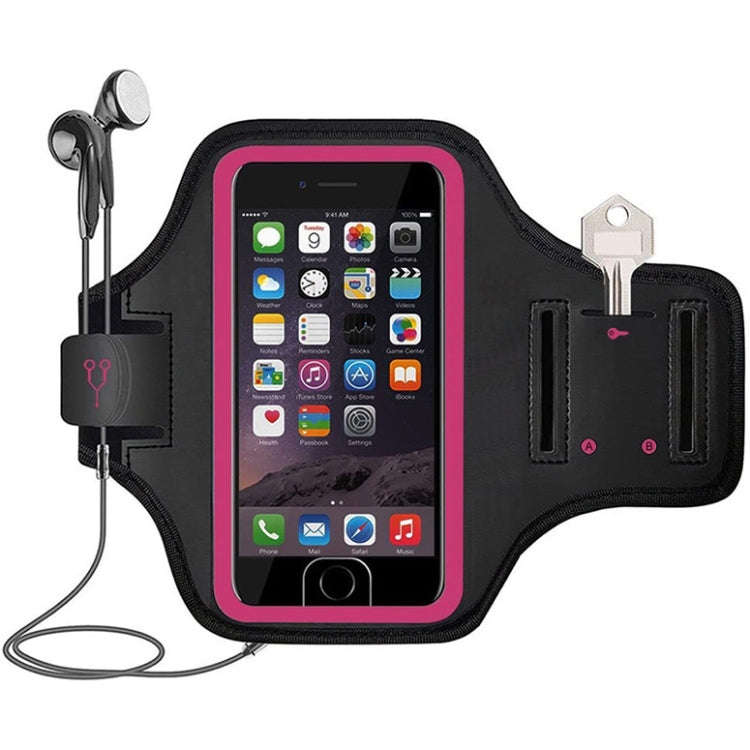 Mobile Phone Armband With Adjustable Strap & Key Pocket, Size: Medium Rose Red