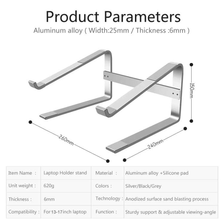 Desktop Aluminum Alloy Heightened Heat Dissipation Laptops Stand(Silver)