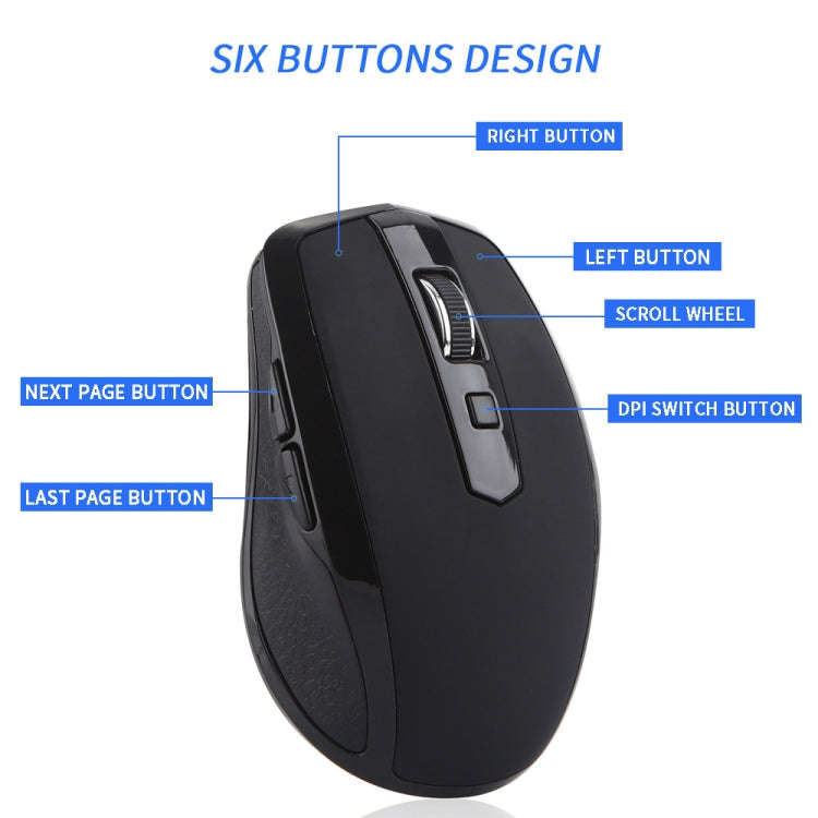 6-Keys Type-C/USB-C Laptop Office Game Silent Wireless Mouse(Black)