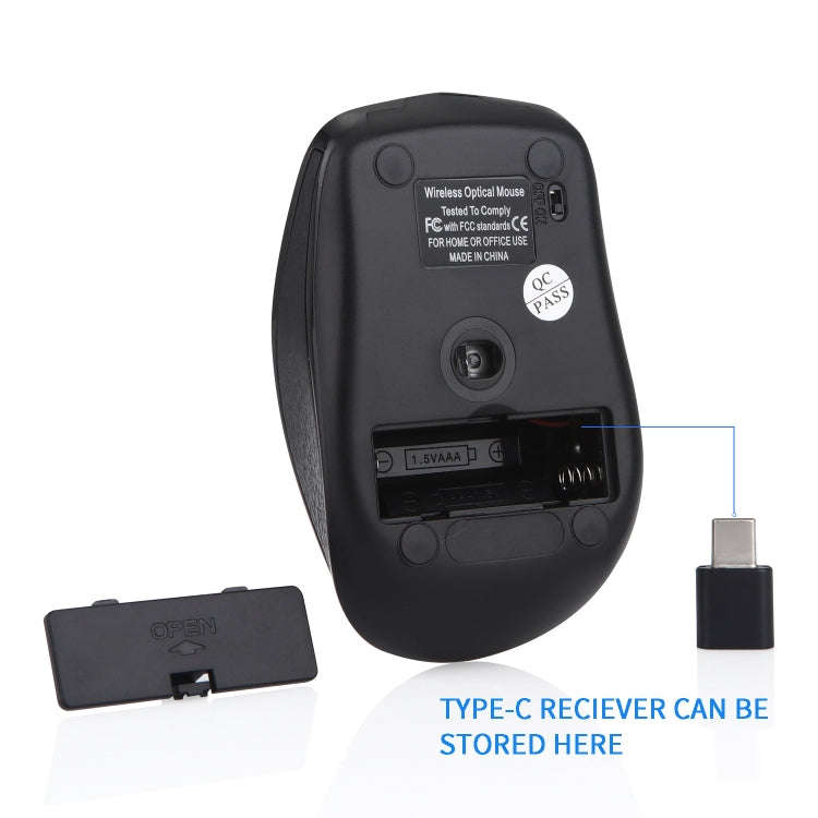 6-Keys Type-C/USB-C Laptop Office Game Silent Wireless Mouse(Black)