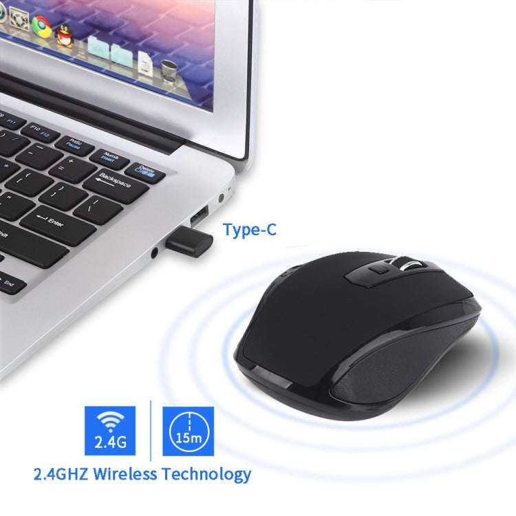 6-Keys Type-C/USB-C Laptop Office Game Silent Wireless Mouse(Black)